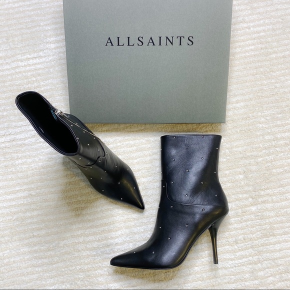 NWT All Saints black studded stiletto boots